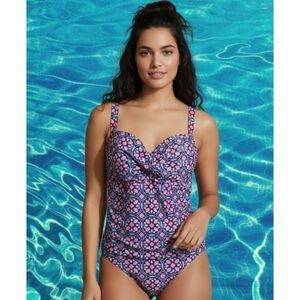 Catalina One Piece Convertible Strap Swimsuit Pink & Blue Size  1X (16W)